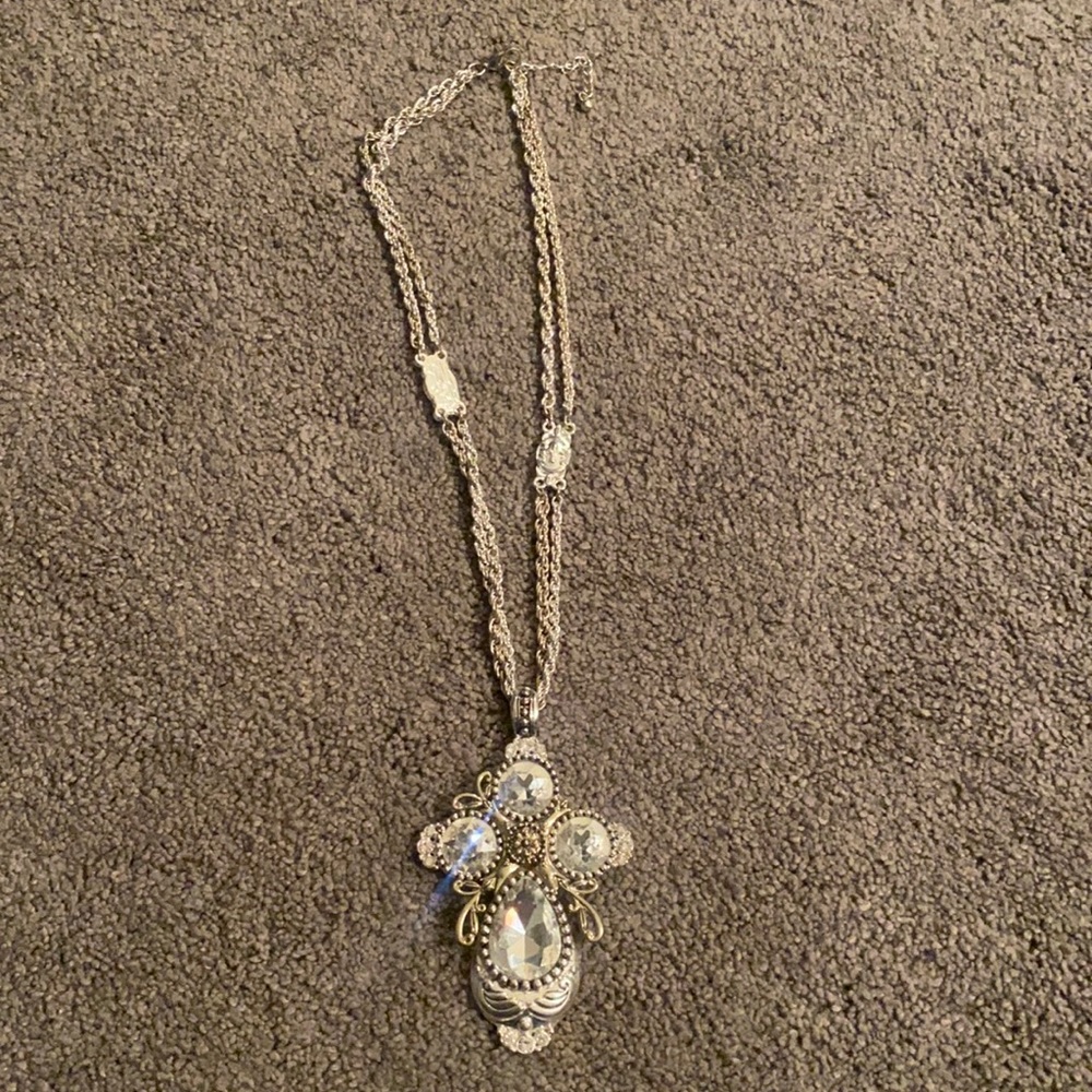 Jeweled silver cross necklace